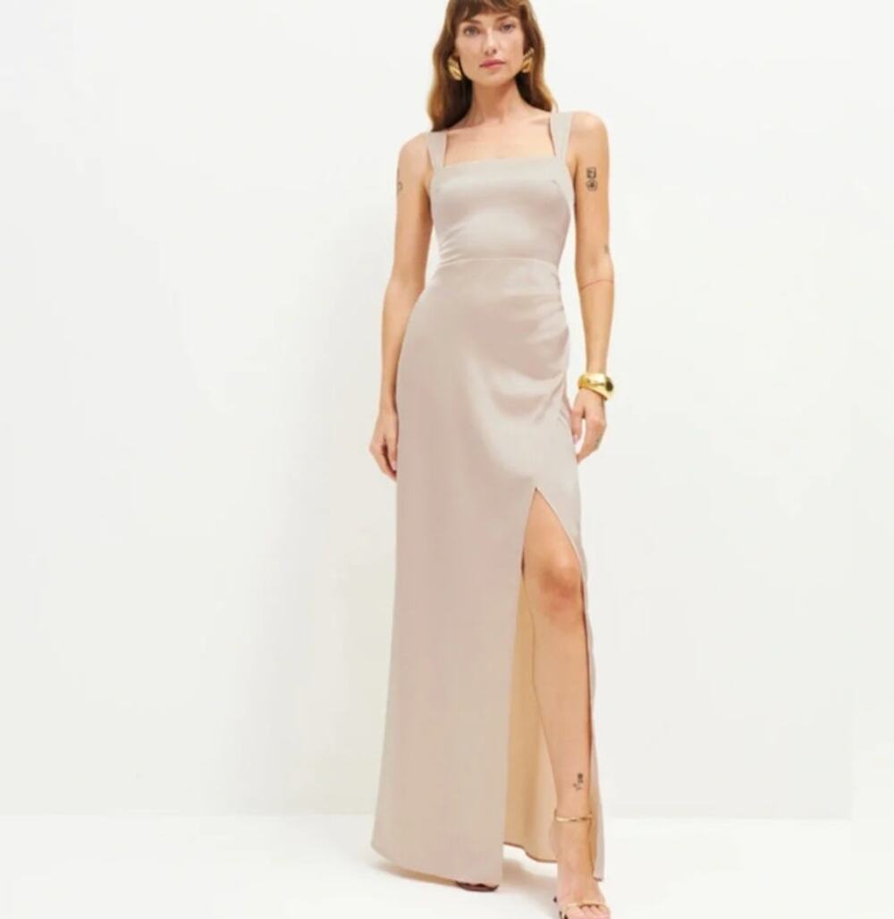Reformation Isolene Satin Grand Cru Champagne Maxi Dress Size 4